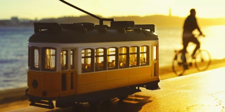 street car and bicyle
