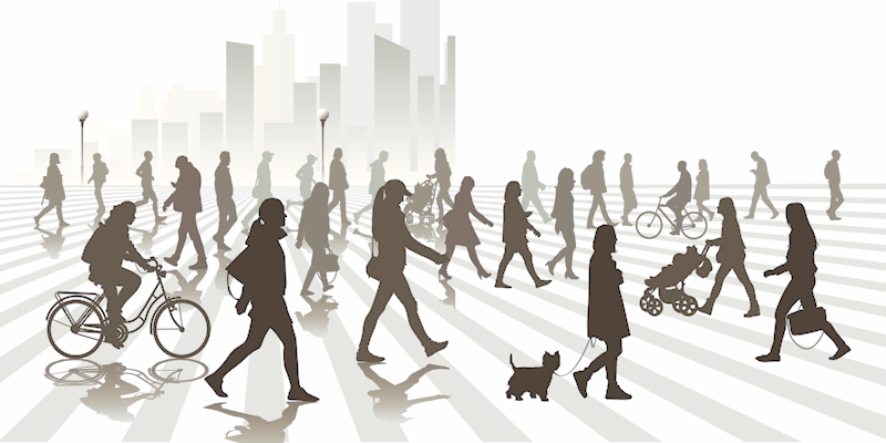 Illustration of walking people in city