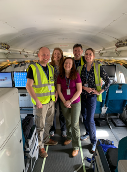 Leeds, Met Office and FCDO staff onboard the FAAM research aircraft for a HyVic pilot flight.