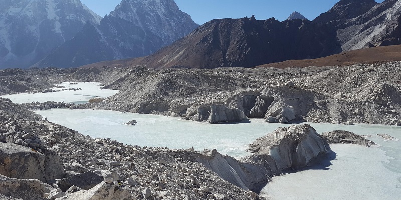 A photograph of a Khumbu glacier pond chain.