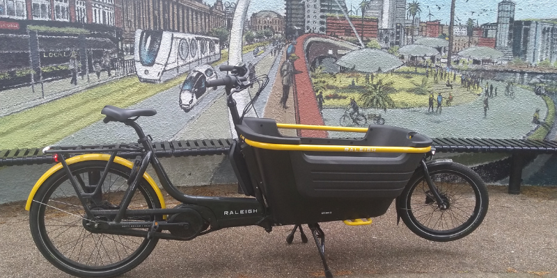 An electric cargo bike.