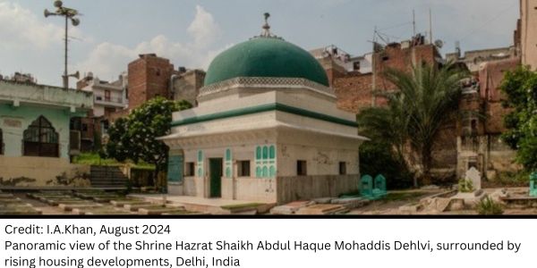 Panoramic view of the Shrine Hazrat Shaikh Abdul Haque Mohaddis Dehlvi, surrounded by rising housing developments, Delhi, India