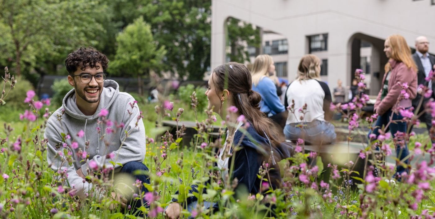 Image of students in the sustainability garden at the University of Leeds