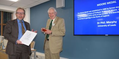 Dr Phil Murphy receives the Yorkshire Geological Society Moore Medal