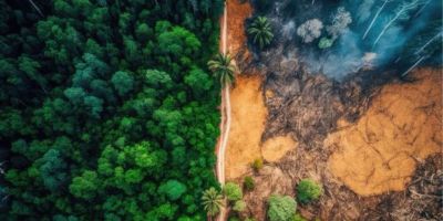 birds eye drone view of deforestation