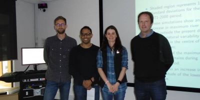 Prize winners; Ross Gillard, Ekbal Hussain and Camilla Mathison with Dr Steven Dobbie, Deputy Head of the School of Earth and Environment at the University of Leeds.