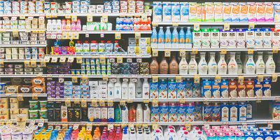 Supermarket aisle showing dairy products