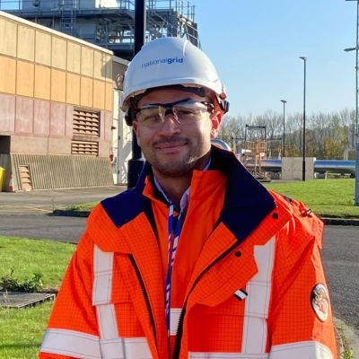 Reece Ellingham working at the National Grid for his industry partnership during his energy and environment Masters degree