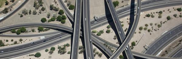 Overhead image of a motorway network