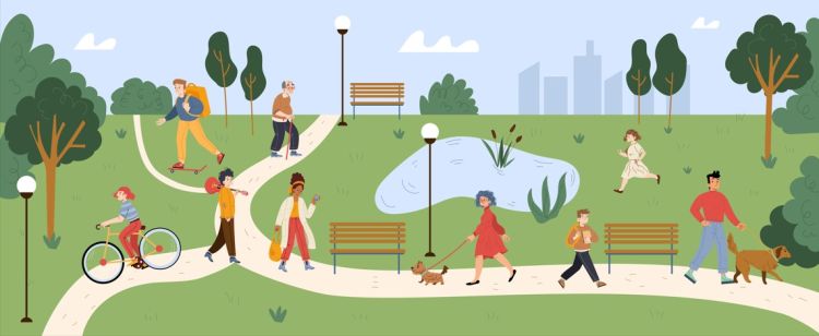 graphic of people walking in the park