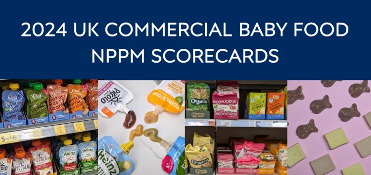 2024 Nutrient and Promotion Profile Model scorecards, with pictures of baby foods on shelves