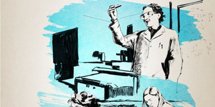 A cropped image from the poster for the film Picture A Scientist Screening. The image shows an illustration of a scientist holding a test tube.