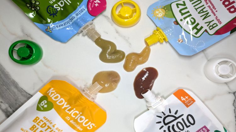 photo of four soft packs of food sauces