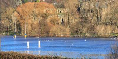 Image of a rugby pitch flooded in Kirkstall, Leeds
