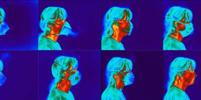 Repeated Infrared image of woman waring face mask breathing