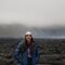 Helen Thornhill in front of Icelandic lava flow