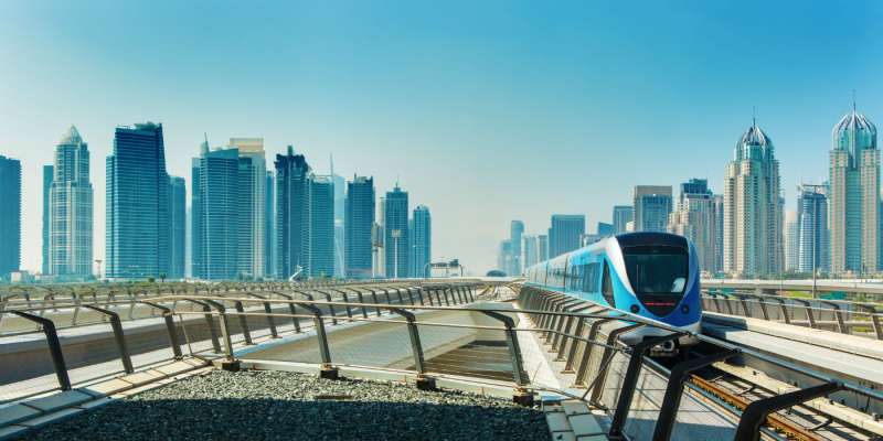 Metro railway and fully automated train in Dubai, United Arab Emirates